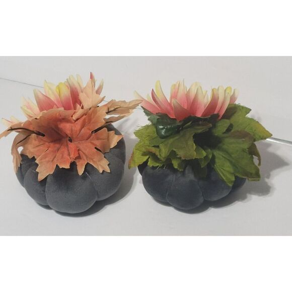 2 Gray Velvet Fabric Pumpkin Fall Floral Arrangements Home Centerpiece Decor - Picture 3 of 5